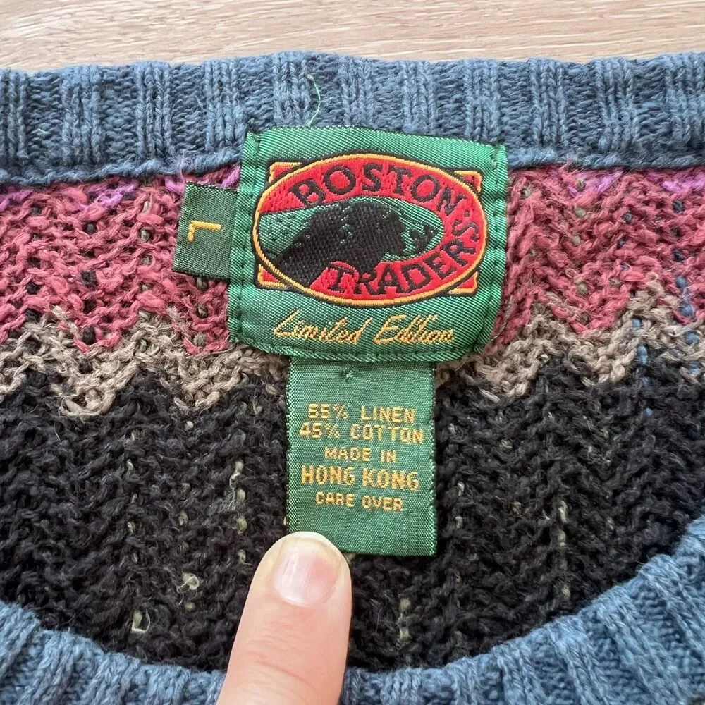 VTG Boston Traders Limited Edition Linen/Cotton Blend Sweater Men's-Size L - Picture 5 of 9